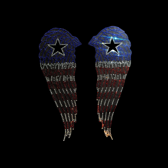 American Flag Star Wings Iron On Rhinestone Transfer Bling Design
